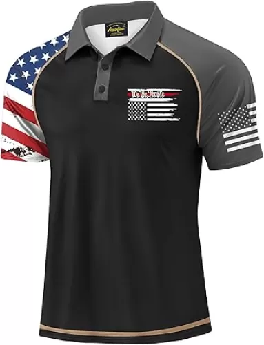 Mainfini Men's Short Sleeve Golf Shirt 1776 USA Flag Graphic Button Polo Shirt (S-3XL)