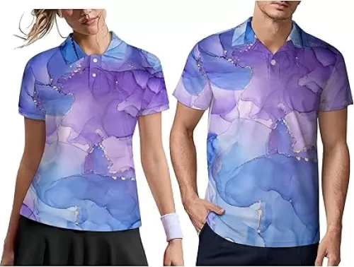 Men Women Funny Couple Golf Shirts, Matching Hawaiian Short Sleeve Golf Shirt, Moisture Wicking Couple Polo Shirt
