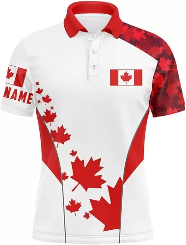 Men's Canadian Flag Golf Polo Shirt with Red Maple Leaf - Custom Patriotic Golf Wear Performance Golf Polo Shirt Personalized N7169