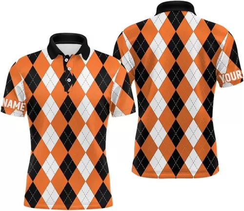 Men's Custom Orange Argyle Plaid Golf Polo Shirt - Stylish Golf Attire for Men Performance Golf Polo Shirt Personalized N8045