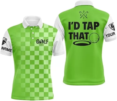 Mens Golf Polos Shirts Custom Name I'd tap That Funny Golf Shirts for Men, Golfing Gifts, Green, Mens Polo Shirts for Gifts, Short Sleeve Men's Shirt Multicolor