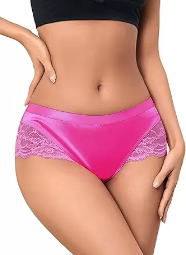 Milumia Women Sexy Lace Satin Silk Panties Underwear Mid Waist Breathable Bikini Briefs