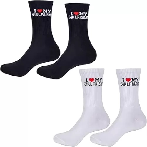 MIXJOY 2 Pairs Couple Socks, Funny Heart Print Crew Socks for Couples, Birthday Valentines for Boyfriend Girlfriend