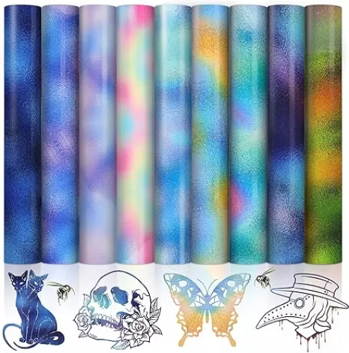 MJartoria Gothic Tie Dye Series Gradient Vinyl HTV Heat Transfer Vinyl Bundle 9 Sheets, 12'' x10'' PU Assorted Ombre Pattern Iron on Vinyl for T-Shirts Clothes Bags Hats Fabric DIY Craft Supplies