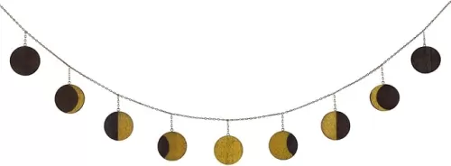 Mkono Moon Phase Wall Hanging Boho Home Decor Metal Garland with Wooden Moons Art Chic Gift Window Dorm Nursery Bedroom Living Room Apartment Office Decorative Ornaments, Gold