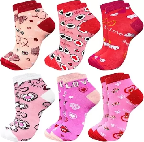 Novelty Ankle Socks 6 Pairs Heart Socks, Heart Love Patterned Heart Socks Cute Ankle Socks Soft Low Cut Socks for Men Girls Women Mothers Gifts