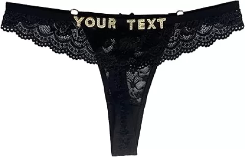 Nsipan Personalized Thongs with Names Custom G-String Thongs Rhinestone Letters Name Text Personalized Lace Thong Panties
