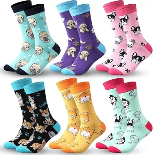 Panitay 6 Pairs Dogs Socks for Women Soft Cotton Socks Cute Animal Gifts for Dog Lovers Veterinary Gifts