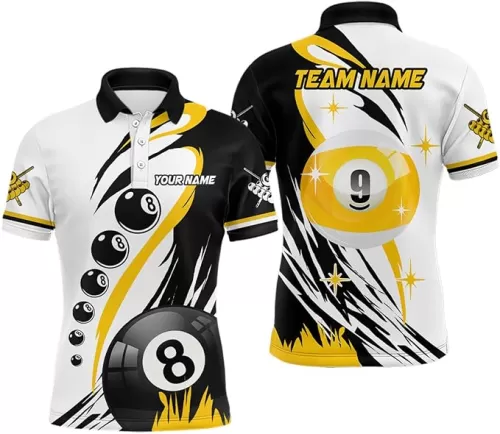 Personalized Billiard 8 Ball 9 Ball Men Polo Shirts Custom Team Name Billiard Attire Jerseys T1229 Black, Purple