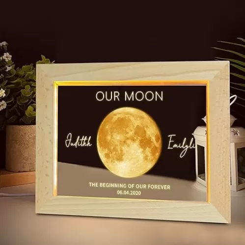 Personalized Couple Name Moon Phase Night Light Custom Lunar Phase Acrylic Light Our Moon The Begining of Our Forever Sign Birthdate Names Plaque Gift for Couple Wife Birthday Anniversary, 22