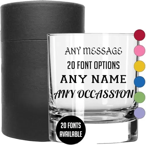 Personalized Fathers Day Printed 11oz Whiskey Glass - Custom Dad Bourbon Gifts for Him, Customized Father Drinking Birthday Glasses, Groomsmen, Liquor Cocktail Rocks Old Fashioned, Your Text Here