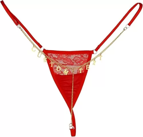Personalized Letter Charm G-String Chain Thong, Custom Name Sexy Waist Chain Thong