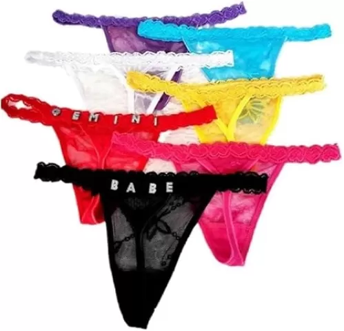 Personalized Letter Sexy Lace Thong Panties for Women, Custom Crystal Letter Name Panties