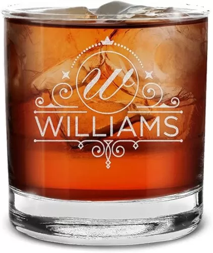 Personalized Monogram Engraved Whiskey Glass 11 oz. Custom Drinking Gift with Initial and Name for Him Custom Cocktail, Scotch, Rocks, Brandy Glasses
