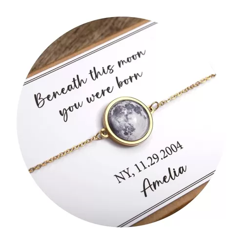 Personalized Moon Phase Bracelet, Custom Moon Phase By Date Bracelet, Custom Birth Moon Phase Jewelry, Personalized Anniversary Gift For Her, Customized Birthday Gift For Women, Mother's Day Gift