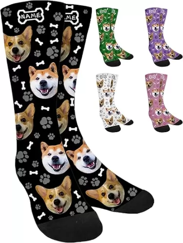 Personalized Socks with Dog Photo, Customizable Socks with Text, Christmas Personalized Picture Gifts for Men