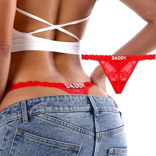 Personalized Thong with Rhinestone Words Funny Custom Thongs for Women Sexy Lace Underwear G-String Panties