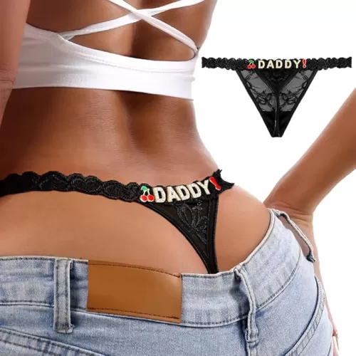 Personalized Thongs Unusual Name Underwear for Women Sexy Lace Bikini with Cute Rhinestone Metal Letter Underpants