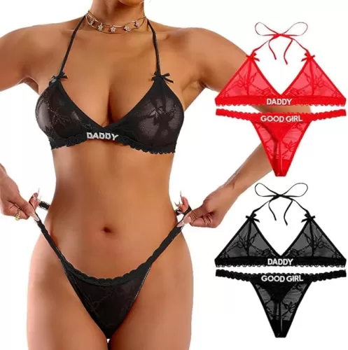 Personalized Thongs with Names Bra Set for Women Thong Bra with Shine Metal Letters Personality Sexy Underwear Set