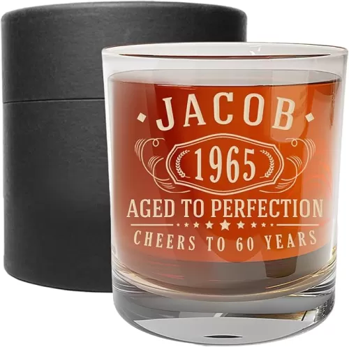 Personalized Vintage 60th Etched Whiskey Glass - Custom 1965 60th Birthday Gifts for Men - Cheers to 60 Years old - 60 Birthday for Men - Scotch Bourbon Him Dad Women Retirement