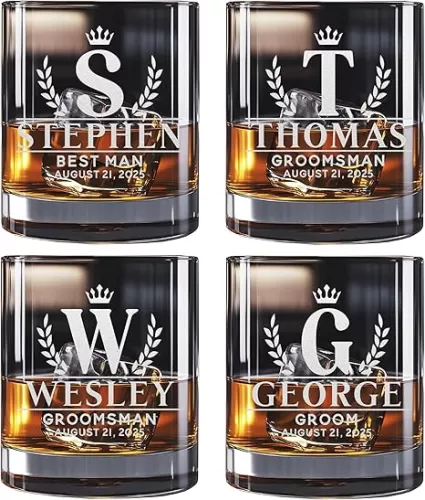 Personalized Whiskey Glass 11 oz – Custom Laser-Engraved Groomsman & Best Man Gift – Grommsmen Gifts, Grooms Man Gift Ideas, Wedding Party Barware – Made in USA – Single or Set of 2, 3, 4