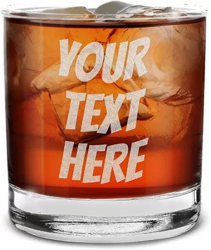 Personalized Your Text Here Engraved Bourbon Whiskey Glass 11 oz. Custom Drinking Rocks Glasses Gift for Him, Her