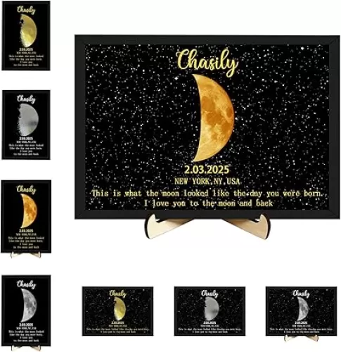 Personalzied Moon Phase Plaque This is What the Moon Looked Like the Day You Were Born Lunar Print Art Frame Custom Newborn Moon Phase Wall Art Decor for New Mom Family Moon Phase Wood Plaque