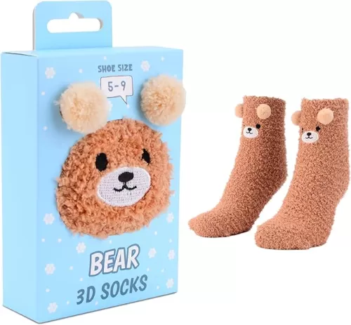 Pop Craze - 1 Pair Animal Character Fuzzy Socks. Fluffy and Warm. Cozy Socks Gift Woman, Girls. With or Without Anti-Slip