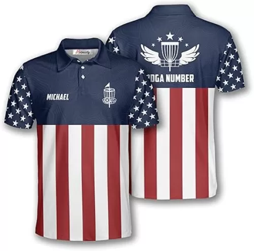 PRIMESTY Personalized Disc Golf Polo Shirts for Men, Custom Name Disc Golf Shirts for Team, Disc Golf Jerseys Size S-5XL
