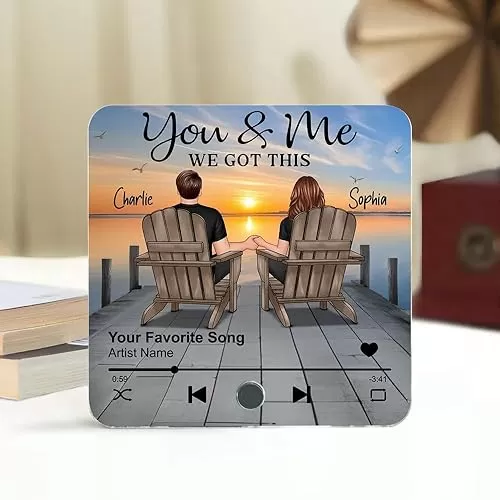 Romantic Couple Hand-In-Hand Acrylic Music Magnet & More – Personalized Anniversary Gift For Couples Custom Music Fridge Magnets Plaque, Christmas Valentine Birthday Gifts For Her Him Husband Wife