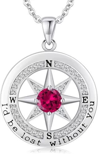 S925 Necklace Gift for Wife |Compass Jewelry |Women Anniversary |Sterling Silver |Girlfriend Birthday Gifts for Her Valentines |I'd be Lost without You |Jewel 18K Gold