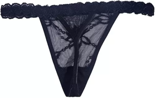 Sexy Lace Thong With Custom Gold Letters, Personalized Panties For Women, Diy Gold Rhinestone Shiny Letters Name Thong Sexy T-Back Panties, Black, One Size
