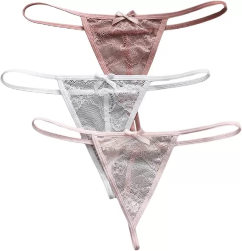 SHENHE Women's 3 Pack Lace G String Thongs Low Rise T Back Sexy Panty Bow Tanga Underwear