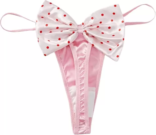 SHENHE Women's Satin G String Thong Low Rise Polka Dots Bow Sexy Thong Panty Underwear