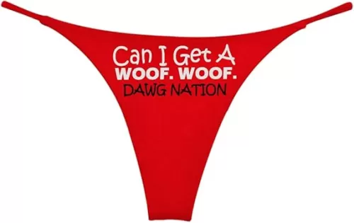 Southern Sisters Can I Get A Woof Woof Ladies Thong Red & Black
