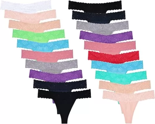 Sunm Boutique 20 Pack Womens Lace Thongs Underwear Seamless T Back Low Waist See Through Panties