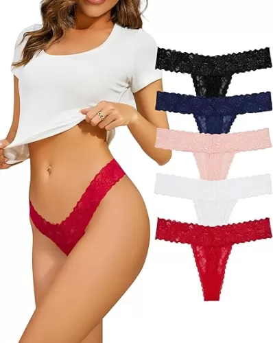 Sunm Boutique Lace Thongs For Women Sexy Underwear Seamless Thongs Soft Stretch Womens Thong Underwear 3/5/6/10 Pack