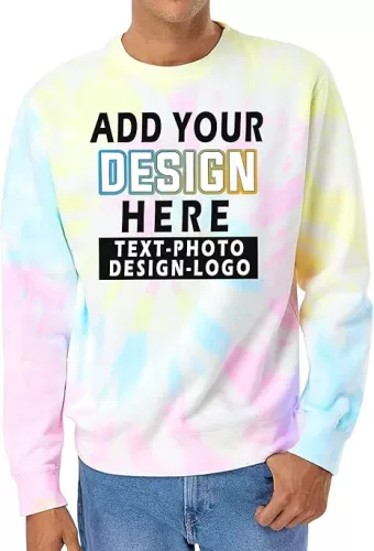 TEEAMORE Custom Tie Dye Sweatshirt Design Your Own Sweatshirt Add Your Image Photo Unisex Adult Tie Dye Sweatshirts