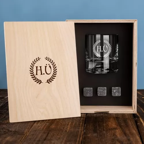 udelf Personalized Whiskey Glass Set - Custom Whisky Glass with Whiskey Stones and Wood Box - Custom Glass, Bourbon Whiskey Box - Customized Whiskey Glass - Engraved Gifts for Men