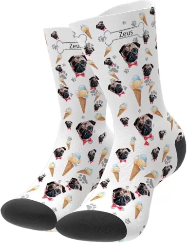 VEELU Custom Pet Face Socks Personalized Photo Name Socks Funny Gift for Man Woman