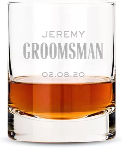 WEDDINGSTAR Custom Whiskey Glass 11oz Personalized Engraving - Modern Groomsman