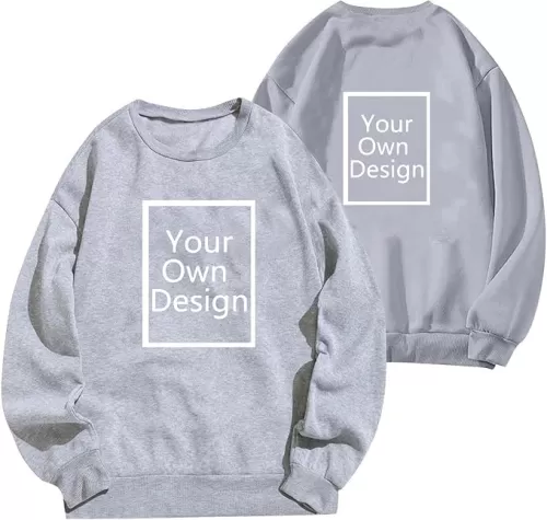 Women Custom Sweatshirts Long Sleeve Shirts Fleece Crewneck Tops, Your Own Design, Add Text/Photo/Image/Logo