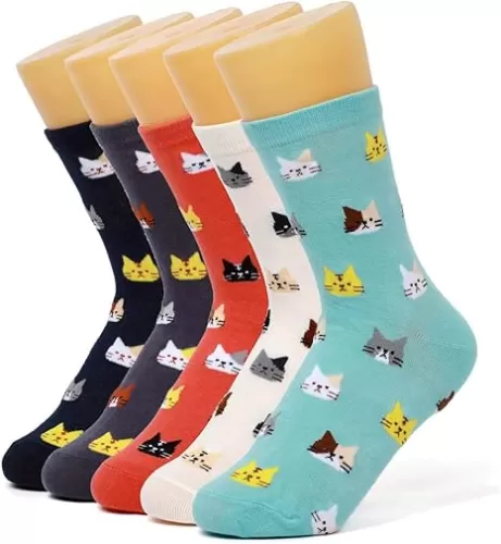 Womens Cute Animal Owl Cat Socks Crew Cotton Novelty Socks for Owl Cat Lovers Gifts Ideas