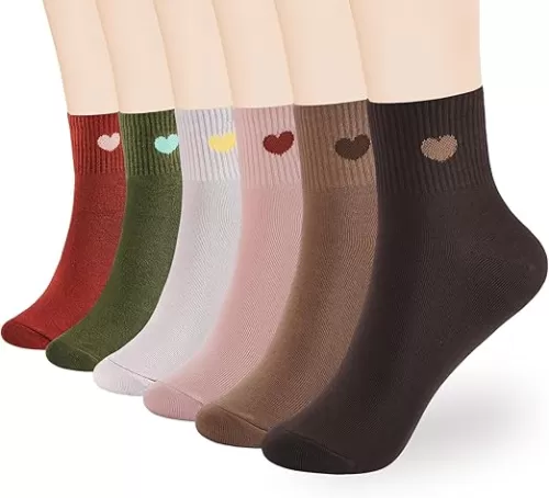 Women's Cute Ankle Crew Socks - Novelty Fun Heart Cotton Casual Athletic Running Socks 6Pairs With Gift Box