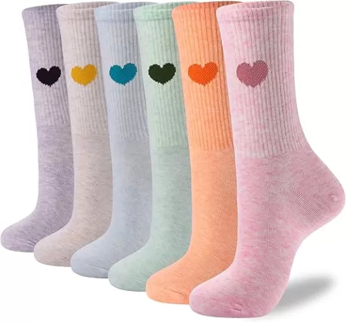 Women's Cute Heart Crew Socks - 6 Pairs Cotton Novelty Casual Athletic Aesthetic Socks (Gift box)