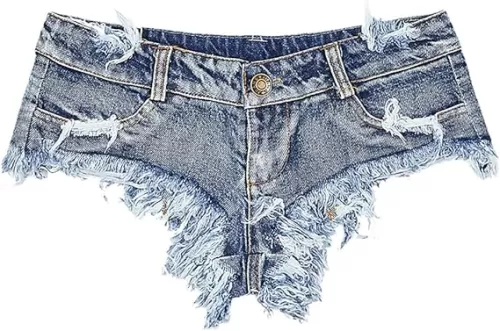 Womens Frayed Jean Short Low Rise Irregular Raw Edge Hem Mini Thong Sexy Denim Shorts