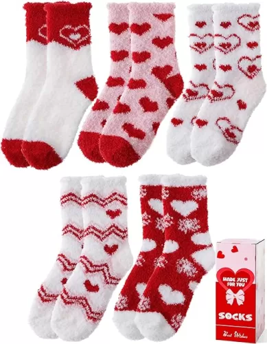 Womens Fuzzy Socks Warm Fluffy Cozy Winter Slipper Thick Fleece Heart Socks 5 Pairs