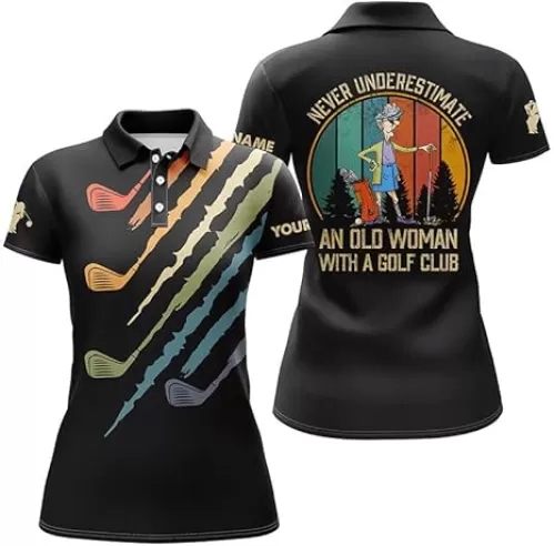 Womens Golf Polo Shirt Golf & Wine Custom Name That's What I Do, I Play Golf Drink Wine and Know Things Multi-Size