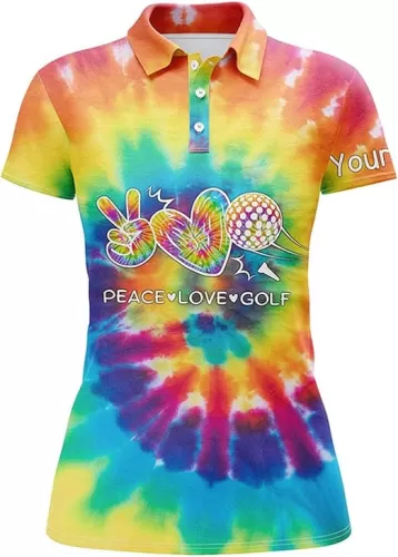 Womens Golf Polo Shirts Tie Dye Pattern Custom Peace Love Golf Personalized Golf Shirt for Womens N5743 Black, Purple
