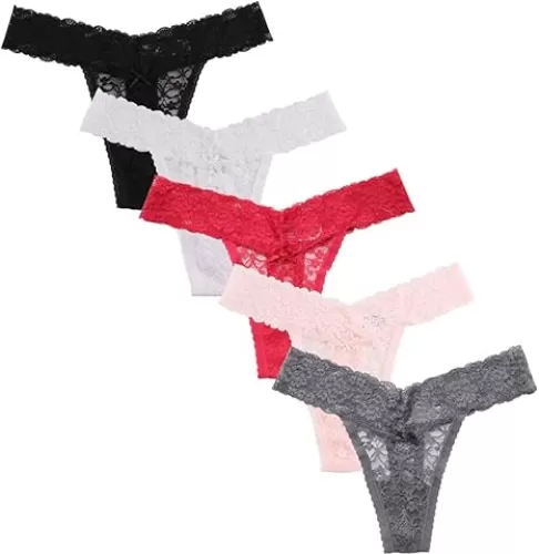 Women's Sexy Lace Thongs V Cheeky Underwear See Through Panties Pack of 5